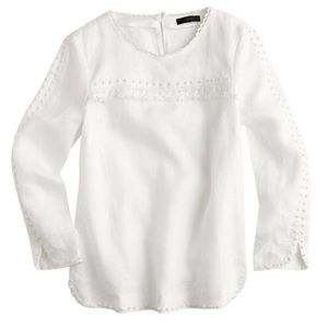 J.Crew embroidered linen white top